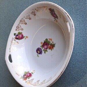 Bavaria Porcelain Floral Berry Bowl White with Gold Trim Round Glossy